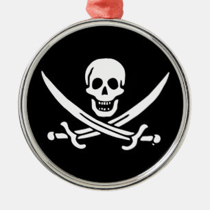 Jolly roger pirat flagga julgransprydnad metall