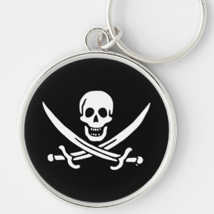 Jolly roger pirat flagga rund silverfärgad nyckelring