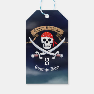 Jolly Roger Pirat Födelsedagsfest Förmån Presentetikett