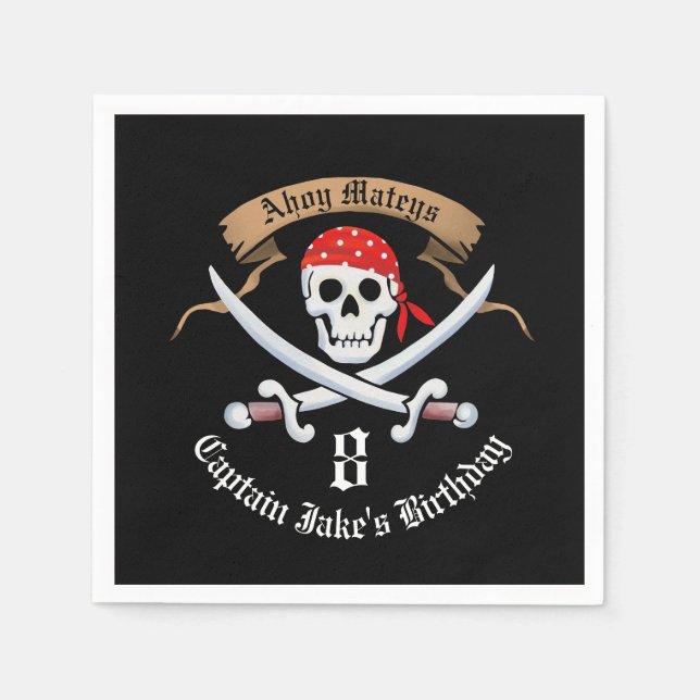 Jolly Roger Pirat Födelsedagsfest Pappersservett (Framsidan)