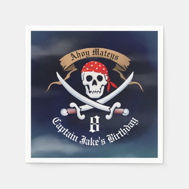 Jolly Roger Pirat Födelsedagsfest Pappersservett (Framsidan)