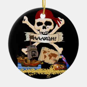 Jolly Roger, Pirat Frakt & Pirat Chest Julgransprydnad Keramik