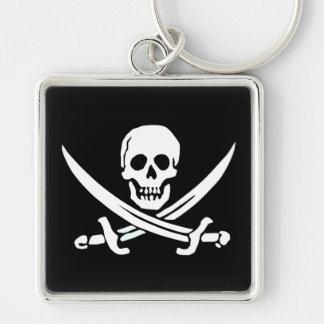 Jolly Roger Pirat Keychain Fyrkantig Silverfärgad Nyckelring