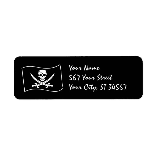 Jolly Roger Pirat Label Returadress Etikett (Framsidan)