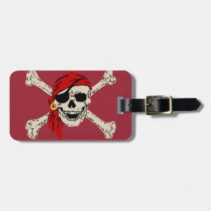 Jolly Roger Pirat Skull Bones Red Bandanna Bagagebricka