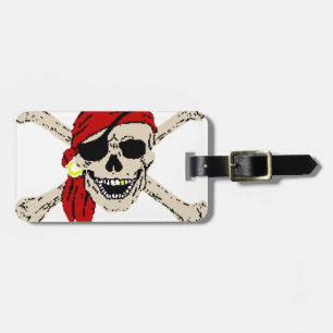 Jolly Roger Pirat Skull Bones Red Bandanna Bagagebricka