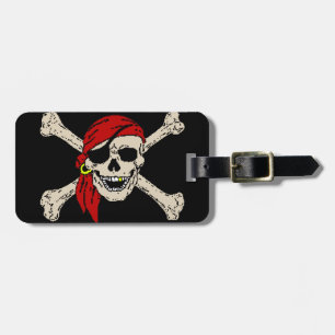 Jolly Roger Pirat Skull Bones Red Bandanna Bagagebricka