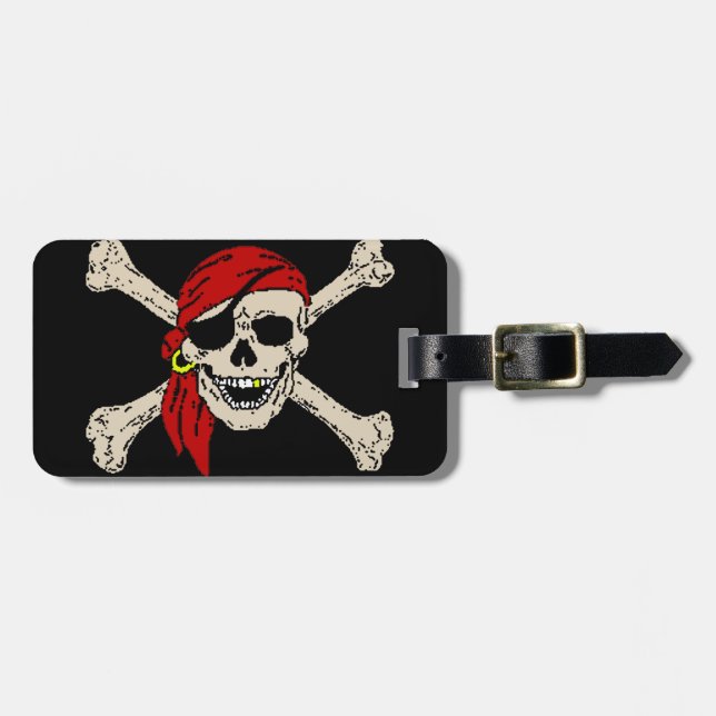 Jolly Roger Pirat Skull Bones Red Bandanna Bagagebricka (Horisontell Framsida)