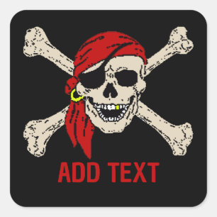 Jolly Roger Pirat Skull Bones Red Bandanna Fyrkantigt Klistermärke