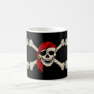 Jolly Roger Pirat Skull Bones Red Bandanna Kaffemugg