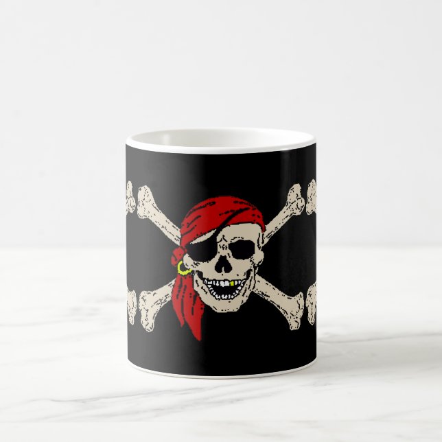 Jolly Roger Pirat Skull Bones Red Bandanna Kaffemugg (Center)