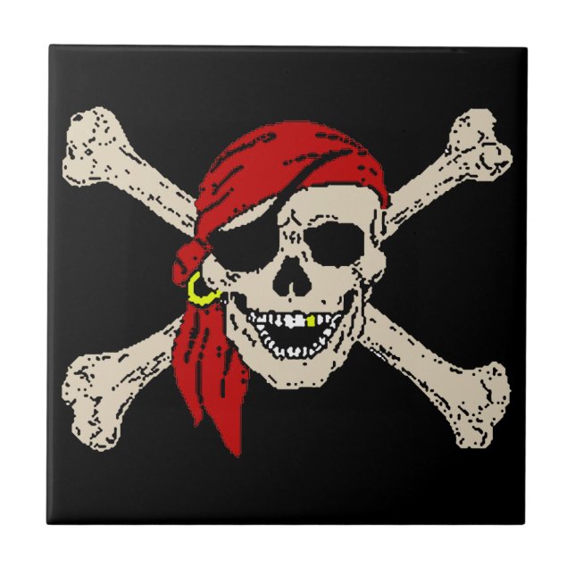 Jolly Roger Pirat Skull Bones Red Bandanna Kakelplatta (Framsidan)