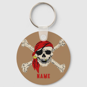 Jolly Roger Pirat Skull Bones Red Bandanna Keycha Nyckelring