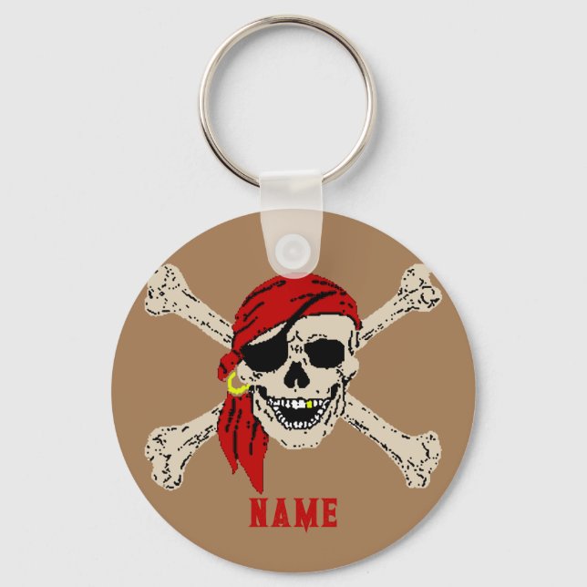 Jolly Roger Pirat Skull Bones Red Bandanna Keycha Nyckelring (Framsida)