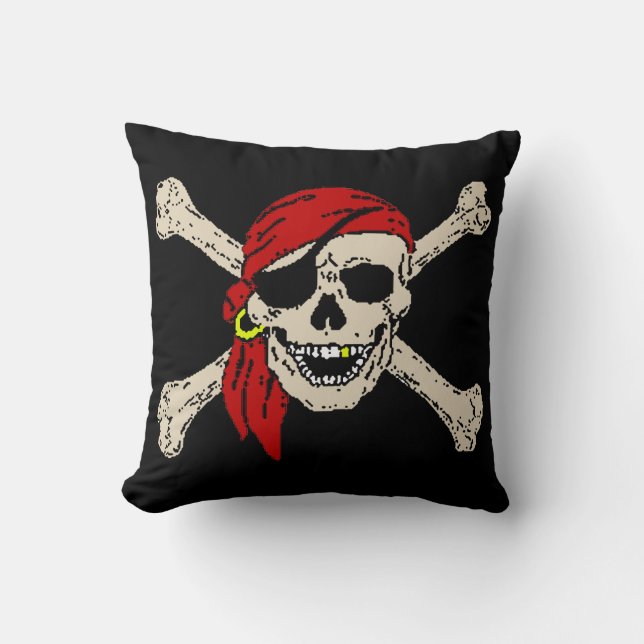 Jolly Roger Pirat Skull Bones Red Bandanna Kudde (Framsida)