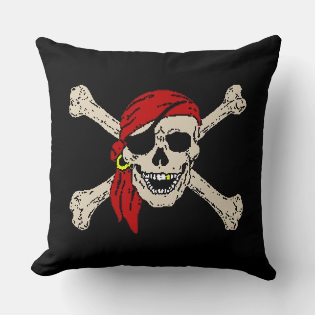 Jolly Roger Pirat Skull Bones Red Bandanna Larger Kudde (Framsida)