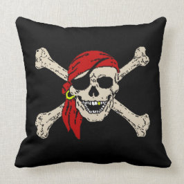 Jolly Roger Pirat Skull Bones Red Bandanna Larger Kudde