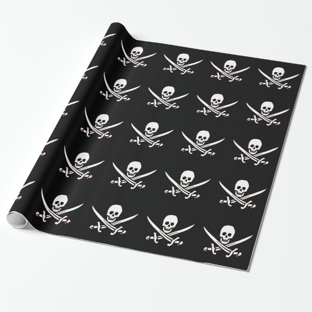 Jolly Roger Pirat Skull Bones Red Bandanna Presentpapper (Utrullad)