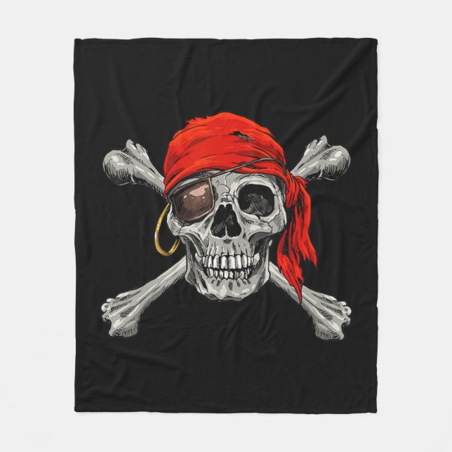 Jolly Roger Pirat Skull Crossbone Halloween Cost Fleecefilt (Framsidan)