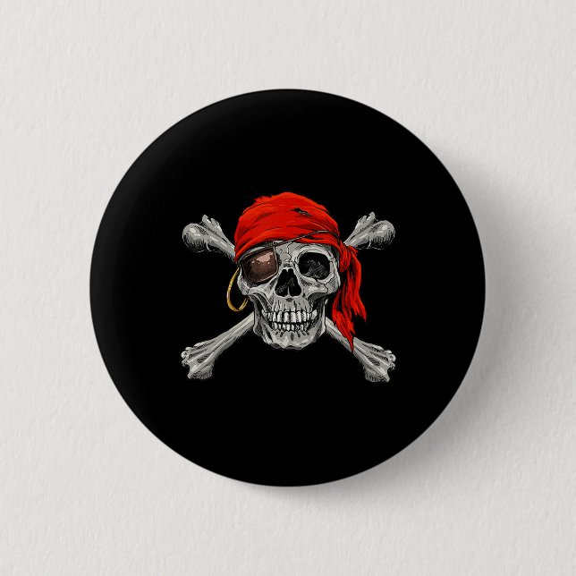 Jolly Roger Pirat Skull Crossbone Halloween Cost Knapp (Framsida)