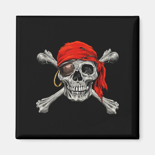 Jolly Roger Pirat Skull Crossbone Halloween Cost Magnet (Framsidan)
