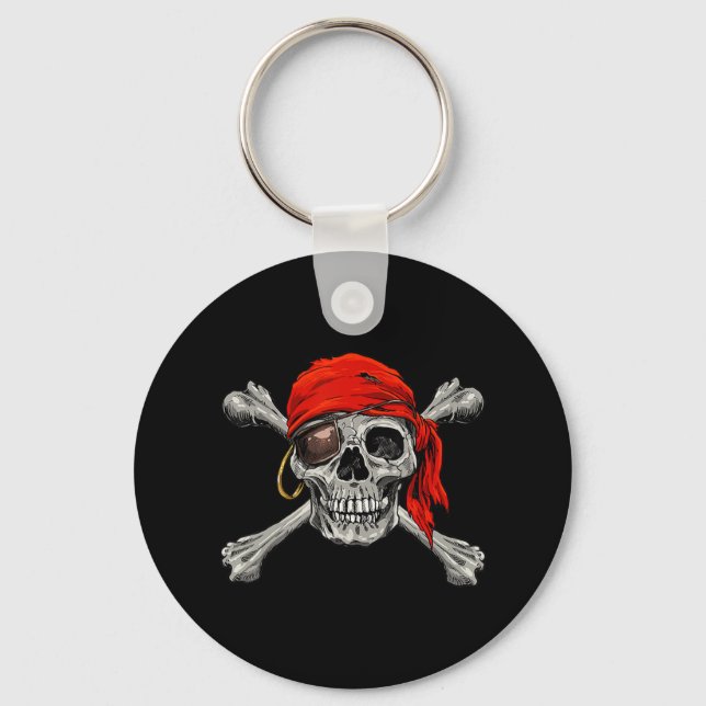Jolly Roger Pirat Skull Crossbone Halloween Cost Nyckelring (Framsida)