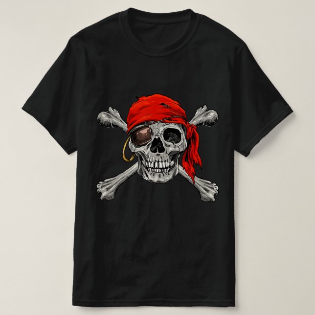 Jolly Roger Pirat Skull Crossbone Halloween Cost T Shirt (Design framsida)
