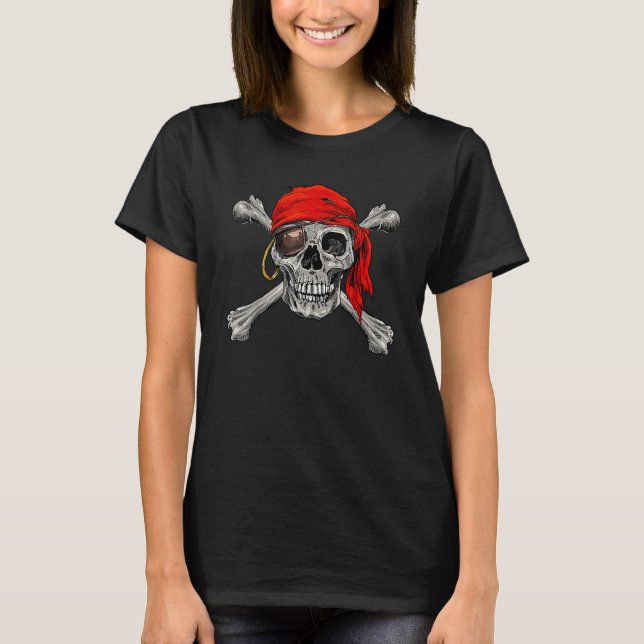 Jolly Roger Pirat Skull Crossbone Halloween Cost T Shirt (Framsida)
