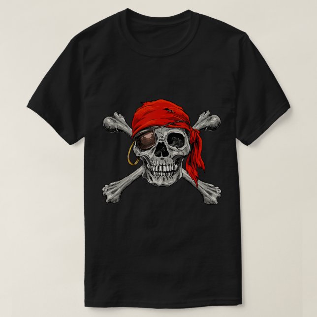 Jolly Roger Pirat Skull Crossbone Halloween Cost T Shirt (Design framsida)