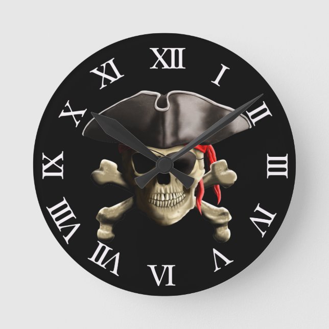 Jolly Roger Pirat Skull Rund Klocka (Framsida)