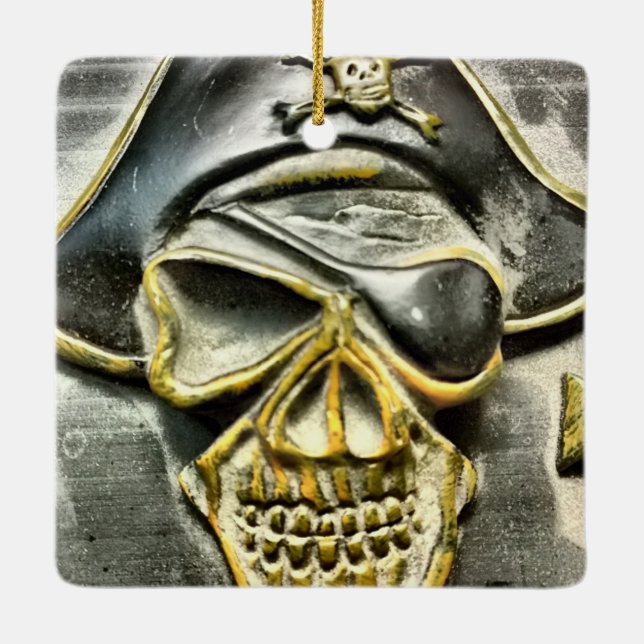 Jolly Roger Pirat Treasure Chest Julgransprydnad Keramik (Baksida)
