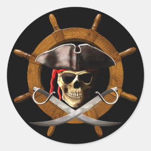 Jolly Roger Pirat Wheel Runt Klistermärke
