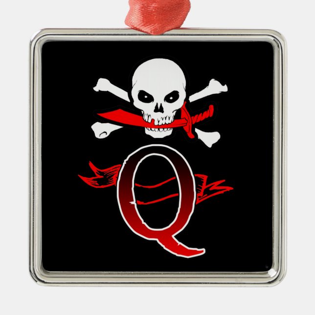 Jolly Roger Q Monogram Initial Julgransprydnad Metall (Framsidan)