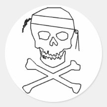 Jolly Roger Round Black på Transparent Sticker
