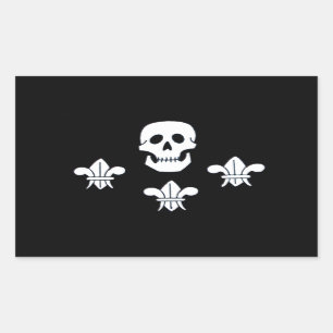 JOLLY ROGER SKALLE OCH TRE LILJAFLAGGA REKTANGULÄRT KLISTERMÄRKE