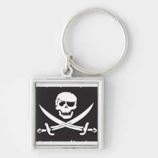 Jolly Roger skalle- & svärdkeychain Fyrkantig Silverfärgad Nyckelring