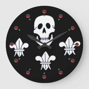 JOLLY ROGER SKULL OCH TRE LILIES FLAGGA ,Ametyst Stor Klocka