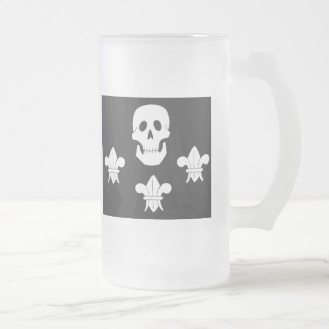 JOLLY ROGER SKULL OCH TRE LILIES FLAGGA FROSTAT ÖLGLAS (Höger)