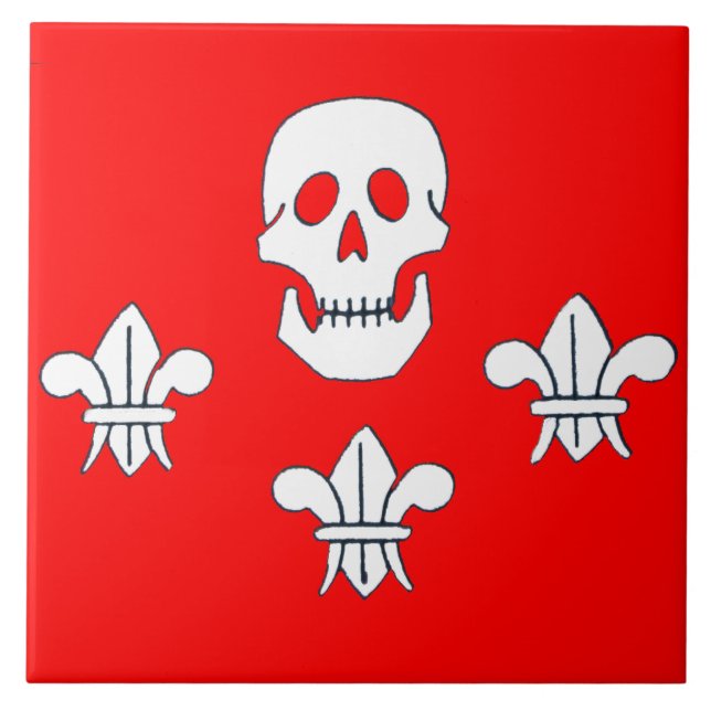 JOLLY ROGER SKULL OCH TRE LILIES FLAGGA KAKELPLATTA (Framsidan)