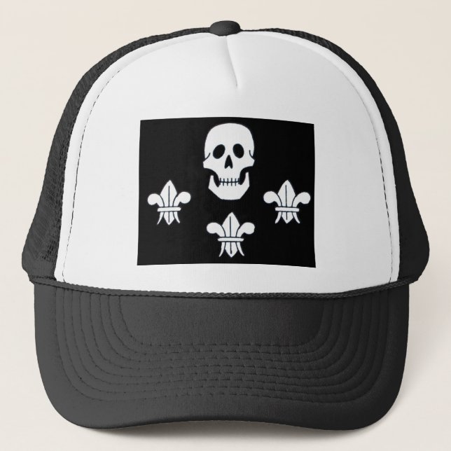 JOLLY ROGER SKULL OCH TRE LILIES FLAGGA KEPS (Framsida)
