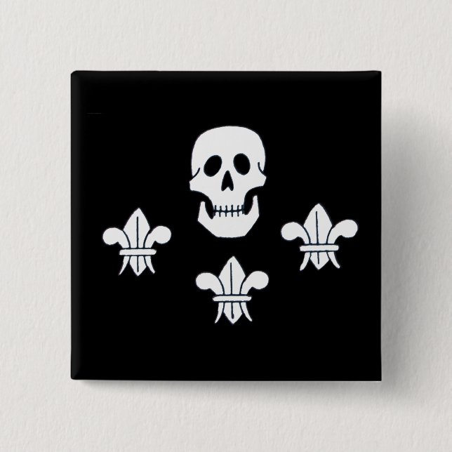 JOLLY ROGER SKULL OCH TRE LILIES FLAGGA KNAPP (Framsida)