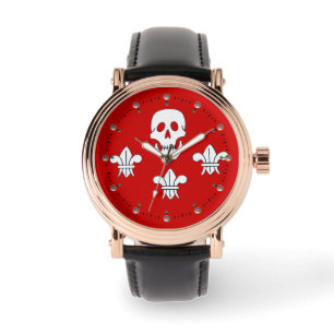 JOLLY ROGER SKULL OCH TRE LILIES FLAGGA,Red Armbandsur