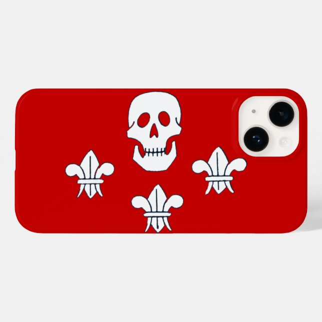 JOLLY ROGER SKULL OCH TRE LILIES FLAGGA Red White (Baksida (horisontell))