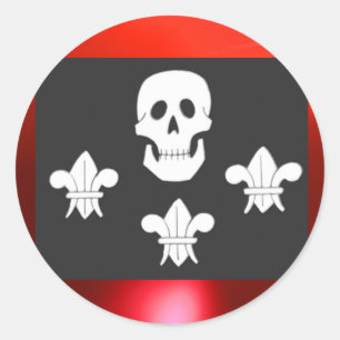 JOLLY ROGER SKULL OCH TRE LILIES FLAGGA RUNT KLISTERMÄRKE
