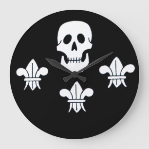 JOLLY ROGER SKULL OCH TRE LILIES FLAGGA STOR KLOCKA