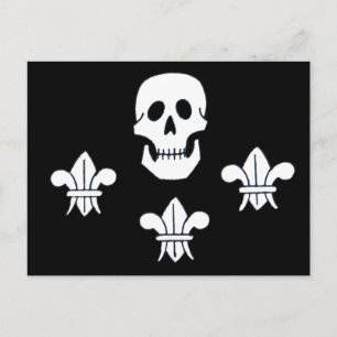 JOLLY ROGER SKULL OCH TRE LILIES FLAGGA VYKORT