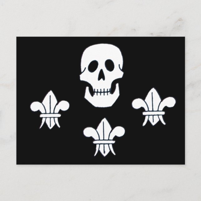 JOLLY ROGER SKULL OCH TRE LILIES FLAGGA VYKORT (Framsida)