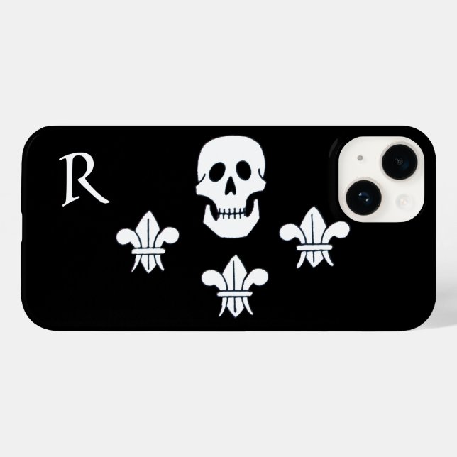 JOLLY ROGER SKULL OCH TRE LILILIES FLAGGA MONOGRAM (Baksida (horisontell))