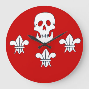 JOLLY ROGER SKULL OCH TRE LILILIES FLAGGA, Red Stor Klocka