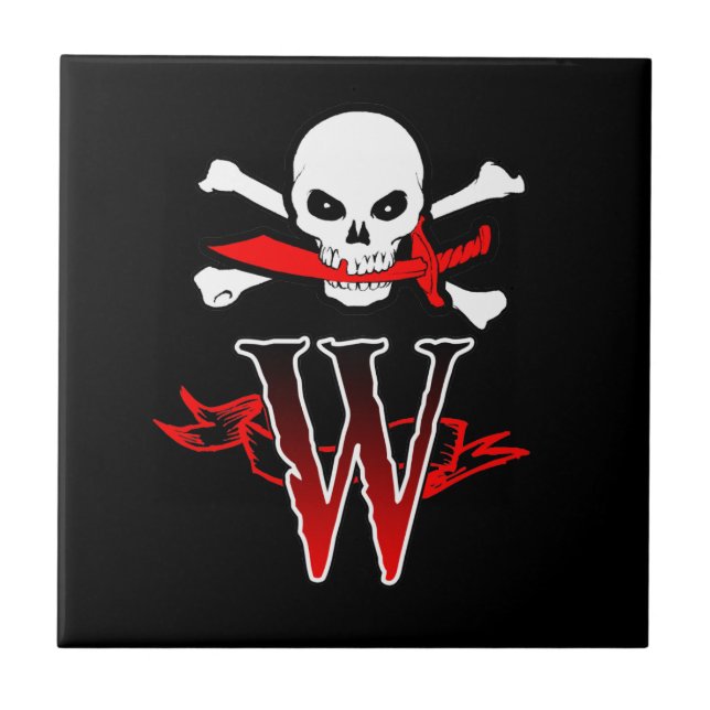 Jolly Roger W Monogram Initial Kakelplatta (Framsidan)